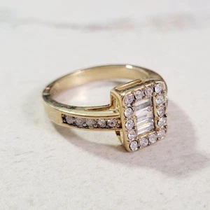 Vintage Style 18K Gold Plated rectangle ring cubic zircons size 7.5 Israel made - Picture 1 of 20