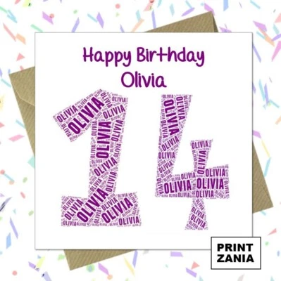 PRINTZANIA PERSONALISED 14TH BIRTHDAY CARD Daughter Granddaughter Niece Sister ACE