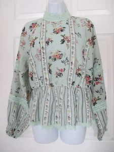 Anthropologie Hemant & Nandita Amour Floral Peplum Blouse Top Size M Cottagecore - Bild 1 von 8