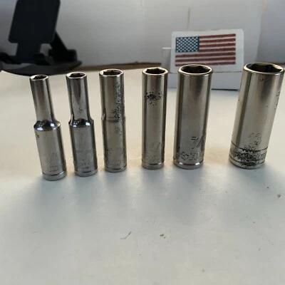HUSKY 6pc 6pt Deep SAE Sockets, 3/16, 7/32, 9/32, 5/16, 7/16in., 13mm - Image 1 of 4