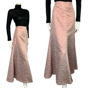 VTG 60S 70S FISHTAIL PINK GEOMETRIC SWIRLY LINE SHIMMERY MAXI SKIRT 18 20 - Picture 1 of 9