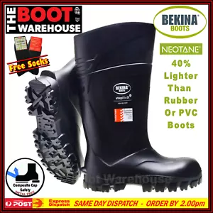 BEKINA StepLite X SOLID GRIP BLACK Work Gumboots Composite Toe Cap Safety. LIGHT - Picture 1 of 10