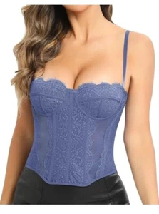 Lace Corset Top Sexy Vintage Bustier Tops for Women with Spaghetti Strap - Picture 1 of 7