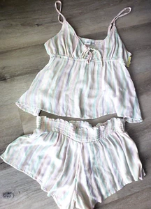 BP. Nordstrom size M. Women cami & shorts crinkle striped pink green pajama set - Picture 1 of 4