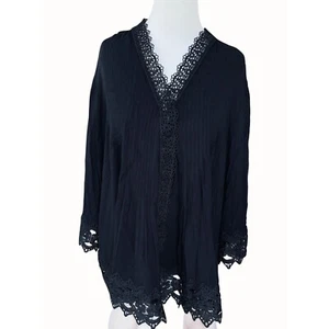 Blusa Chelsea & Theodore para mujer cuello cuarto manga negra encaje ribete NUEVA 3XL - Imagen 1 de 7