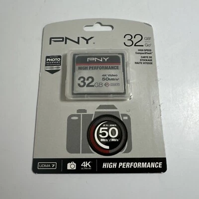 New Sealed PNY 32gb High Performance Compact Flash Card P-cf32gu7-ge 4K UDMA 7 - Image 1 of 4
