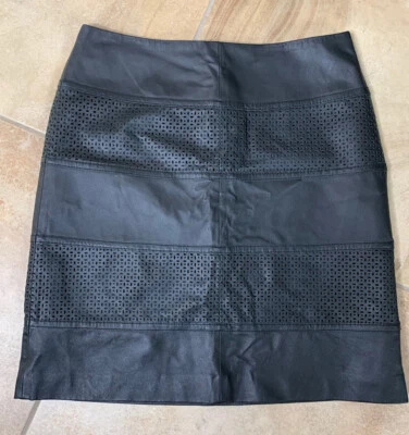 w by Worth Mujer 6 Negro Cuero Corte Láser Recto Hasta la Rodilla Falda Q Foto 1 de 4