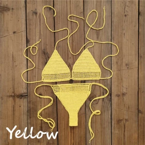 Hand crochet sexy mini bikini set top bottom thong boho string bikini microkini - Picture 1 of 19