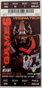 2018 Virginia Tech vs Miami Ticket Stub 10/17/2018 - Picture 1 of 2