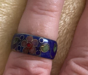 Anillo Cloisonne Vintage Colorido Azul Floral Esmalte Filigrana Bohemio Talla 6 - Imagen 1 de 8