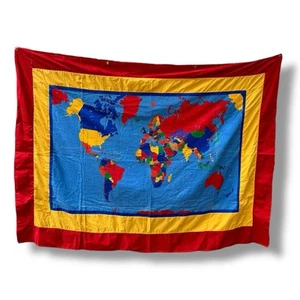 Fabric Traditions 1998 Map Of World Wall Hanging 62x55~ w/ Grommets - Picture 1 of 8