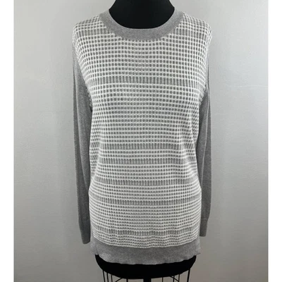 Suéter Pullover 10 Crosby Derek Lam Gris Blanco Micro Cuadros Lana Mezcla Algodón M Foto 1 de 4
