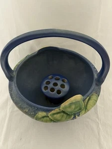 Roseville Basket Flower Frog  Fuchsia  Blue  1938 Vintage Pottery Ceramic 350-8 - Picture 1 of 9