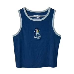 Ropa Híbrida Azul Bordado Azul Timbre Camiseta sin Mangas Juniors L Retro Y2k Crop - Imagen 1 de 6