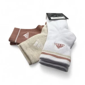 NEU Adidas Damen gepolsterte Sport High Quarter Socken 3 Paar Crew Socken Br/Be/Wh - Bild 1 von 4
