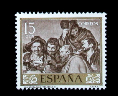 Selos da Espanha Scott 893 the Drinkers Velázquez pintura 15 cts 1958 perfeitos articulados - Imagem 1 de 2