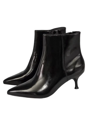 Rachel Zoe Glossy Faux Leather Kitten Heel Booties Black Memory Foam Size 9.5M - Image 1 of 4