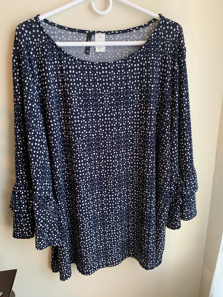 New Directions Navy & White Polka Dot  Plus Size 3X Women’s Top - Image 1 of 4