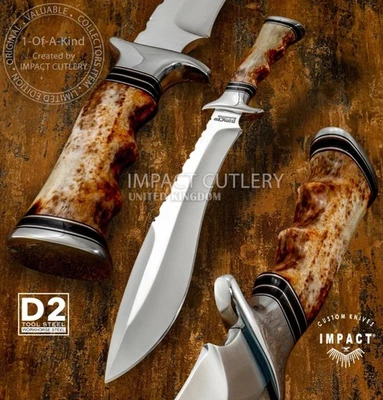 Cubiertos de Impacto Personalizados D2 Herramienta Acero Titan’s Edge Bowie Cuchillo Mango de Hueso de Camello Foto 1 de 4