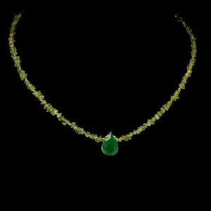 925 Sterling Silver Necklace Pear Aventurine 13x9mm Peridot Gemstone Jewelry 17 - Picture 1 of 14