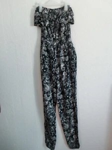 Grau/weiß/schwarz gemusterter Overall/Jumpsuit ärmellos Bandeau langes Bein S - Bild 1 von 1