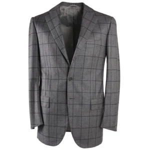 NWT $6200 CESARE ATTOLINI Gray Windowpane Check Wool-Cashmere Suit 38 R (Eu 48) - Picture 1 of 12
