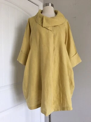 COMFY USA ART TO WEAR 100% LINEN SHAWL COLLAR TUNIC JACKET SIZE M MADE IN USA - Image 1 of 4