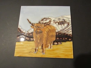 Benaya Keramik Kunst Fliese HOCHLAND KUH 20 cm 8" Untersetzer Wandplakette - Bild 1 von 4