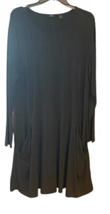 Betabrand Sz L Black The Sweatshirt Silk Blend Travel A Line Pocket Swing Dress - Picture 1 of 9