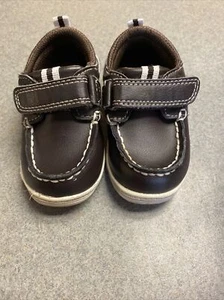 Genuine Kids Boat Shoes Loafers Dark Brown With White Accent Size 4 Toddler Boy - Picture 1 of 5