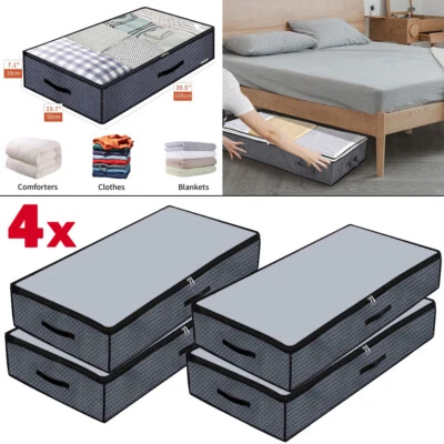 4Pcs Underbed Storage Boxes with Lids, 90L Large Under Bed Storage Bags with Zip - Image 1 of 4