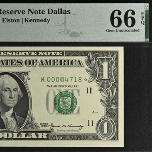 1969 $1 FRN Dallas Star PMG 66EPQ gem low serial number star 00004718* - Picture 1 of 3