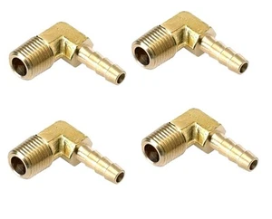 4X  90 deg 1/4 in hose barb x 1/4" NPT threaded brass elbow fitting yellow water - Picture 1 of 1