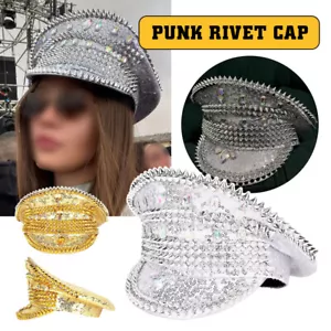 Cappello Paillettes Rivet Argento Oro Lucido Strass Copricapo Musica Sposa Cappello Festa - Foto 1 di 13