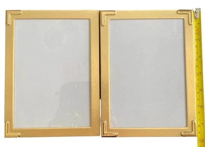 Gold Tone Brass Double Set Photo Frames Glass Inserts MCM Pair 7.5x5.5” Velvet - Image 1 of 3