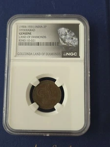 India 1904-1931- 2P Paisa Hyderabad NGC Genuine Golconda Land Of Diamonds Coin - Picture 1 of 4