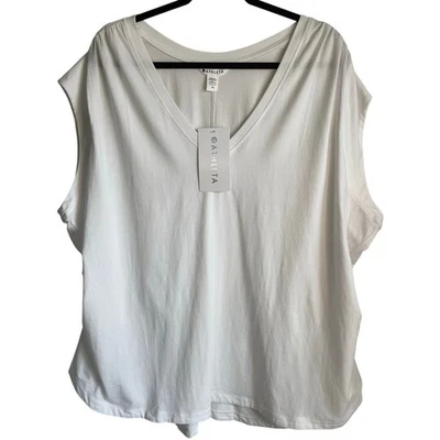Athleta Outbound V 领 T 恤短袖白色全新带标签*有缺陷*尺寸 3X 锻炼  — 第 1/4 张图片