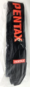 Vintage NOS Original Sealed PENTAX Camera Neck Strap with Leather Ends Black Red - Picture 1 of 5
