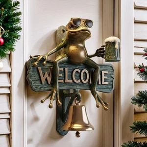 Funny  Frog Drinking Beer Bell / Welcome Entry Door Bell Decor - Picture 1 of 11