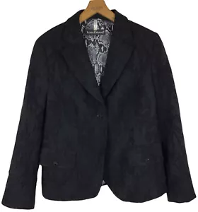 Luisa Cerano Wool Blend Woven Jacquard Jacket Blazer Lined Pockets Black Sz 14 - Picture 1 of 12