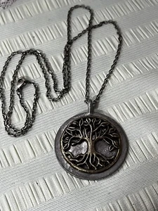Vintage Jewel Kade Reversible Family Tree Pendant Necklace Silver Tone Chain - Picture 1 of 8