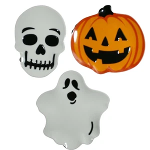 Halloween Melamine Appetizer or Dessert Plates SKULL PUMPKIN GHOST Set of 3 - Picture 1 of 4