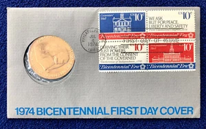 Bicentenario 1er Día Cubierta 4 de julio 1974 Congreso Continental / Medalla John Adams - Imagen 1 de 11