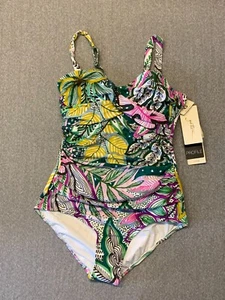 PROFILE BY GOTTEX TROPIC BOOM D-CUP UNDERWIRE ONE PIECE SWIMSUIT Womens Size 10D - Picture 1 of 21