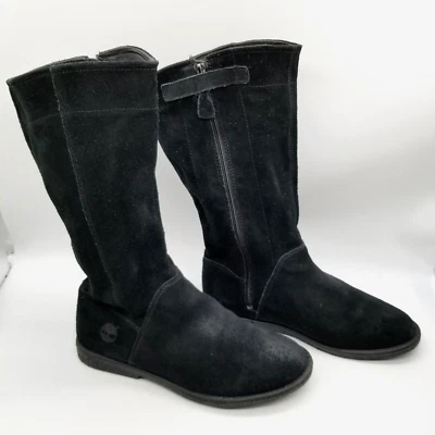 Timberland Girls Black Suede Side Zip Mid Calf Round Toe Riding Boots Size 6 - Image 1 of 4