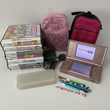 Nintendo DS Lite Metallic Pink Cooking Mama Bundle - 7 Games, Charger, Cases