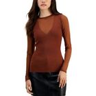 Crave Fame Juniors? Mixed-Media Long-Sleeve Ribbed Sweater, Umber, Small