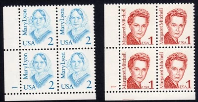 Scott #2168-2169 Margaret Mitchell & Mary Lyon Plate Block of 4 Stamps - MNH - Image 1 of 3