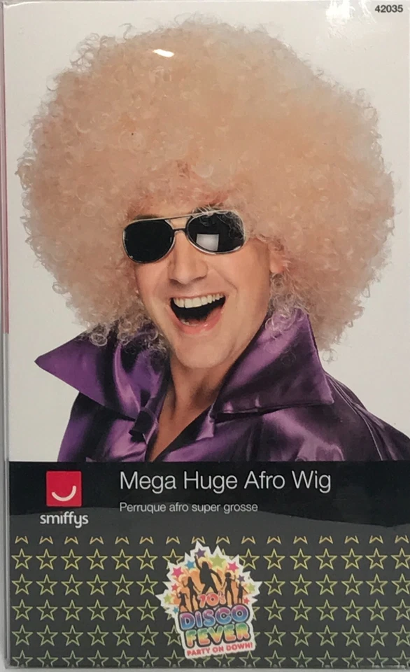 Adult Retro 70s Curly Mega HUGE Blonde Afro Disco Wig Costume Accessory