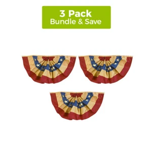 Burlap Patriotic Bunting USA 36"x18" (Set of 3) Pleated Banners w/ Grommets - Picture 1 of 5